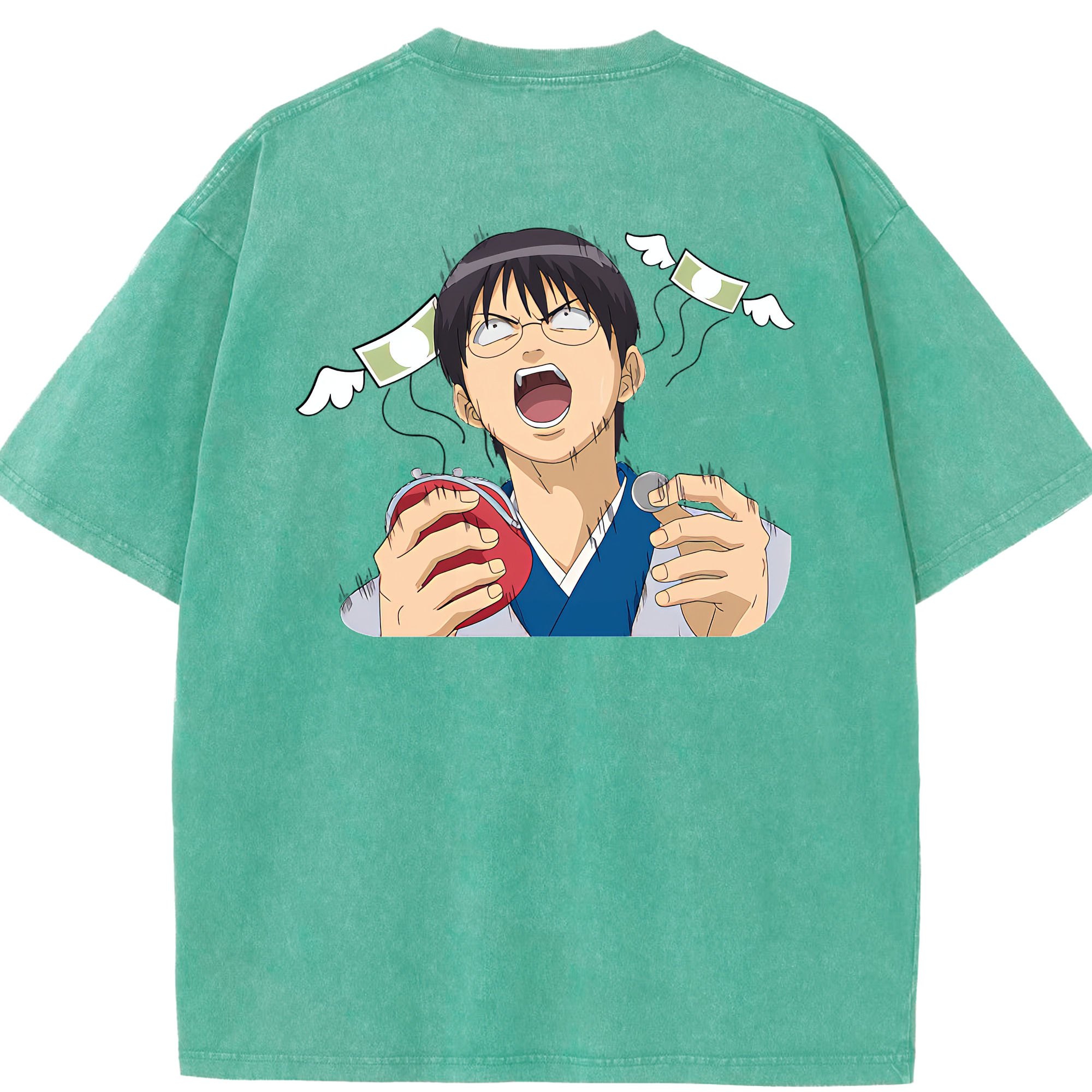 （画像用） ぎんたま 坂田銀時（さかたぎんとき） 神楽 志村新八（しむら しんぱち） GINTAMA Sakata Gintoki Kagura Shimura Shinpachi 綿100% ヴィンテージ風 半袖Tシャツ（背面プリント）